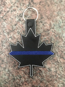 Thin Blue Line Canada Maple Leaf Keychain