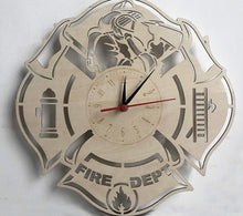 Load image into Gallery viewer, Wooden Firefighter Wall Clock