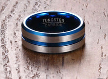 Load image into Gallery viewer, New Thin Thin Blue Line Tungsten 8mm Tungsten Carbide Ring