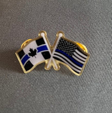 Load image into Gallery viewer, Thin Blue Line Canada/U.S. Crossed Flags Lapel Pin