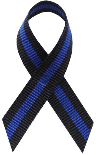 Thin Blue Line Fabric Awareness Ribbons -Lapel Ribbons w/Safety Pins