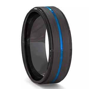 8mm Black Stainless Steel Blue Line Inside Inlay Ring w/FREE SHIPPING