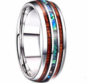 Men’s Thin Blue Line Wood Inlay Titanium Steel 8 mm Ring