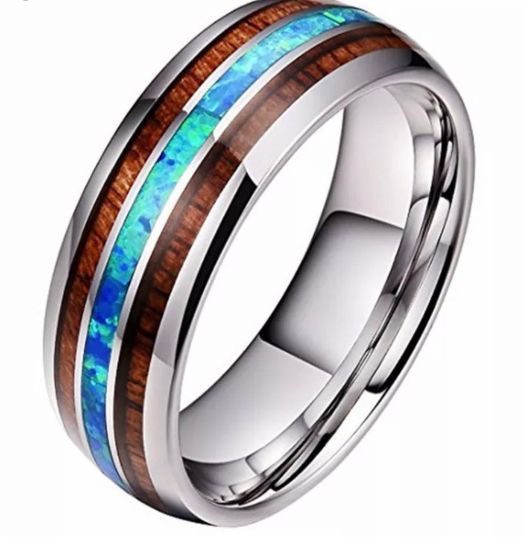 Men’s Thin Blue Line Wood Inlay Titanium Steel 8 mm Ring