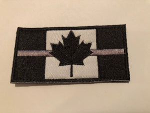 Thin Silver or Thin White Line Canadian Flag Patch (8 cm x 4 cm)