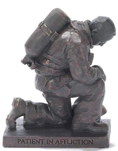 Joyful in Hope Praying Firefighter 5 inch Gray Resin Stone Table Top Figurine