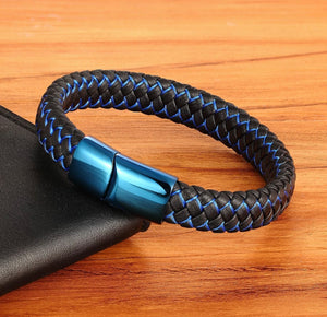 Thin Blue Line Leather Bracelet With Stainless Steel Clasp (2 models)