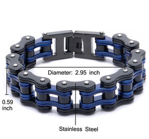 Thin Blue Line Men’s Stainless Steel Biker Link Chain Wristband Motorcycle Bangle 8.5 inch
