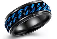 Load image into Gallery viewer, Thin Blue Line Inspired Titanium Stainless Steel Chain Spinner Ring