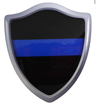 Load image into Gallery viewer, 3” x 2.6” Thin Blue Line Shield Crest Domed Decal 3D Look Emblem