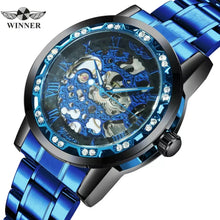 Load image into Gallery viewer, Thin Blue Line Inspired Winner Men’s  Skeleton Mechanical Watch (FREE Shipping)