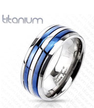 Load image into Gallery viewer, Thin Blue Line Solid Titanium Blue Double Striped Band Ring