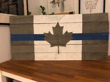 Load image into Gallery viewer, Thin Blue Line Canada Flag made from One of a kind distressed / reclaimed wood