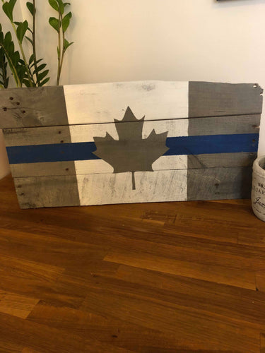 Thin Blue Line Canada Flag made from One of a kind distressed / reclaimed wood