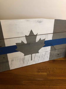 Thin Blue Line Canada Flag made from One of a kind distressed / reclaimed wood