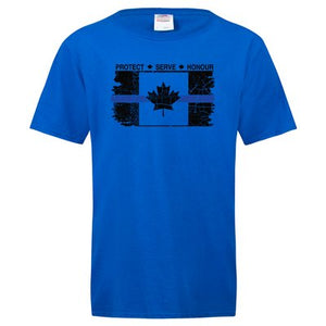 Original Tattered Thin Blue Line Canadian Flag Classic Men's/Unisex T-Shirt (Large Logo Front)