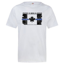 Load image into Gallery viewer, Original Tattered Thin Blue Line Canadian Flag Classic Men&#39;s/Unisex T-Shirt (Large Logo Front)