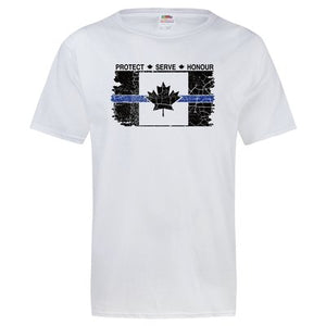 Original Tattered Thin Blue Line Canadian Flag Classic Men's/Unisex T-Shirt (Large Logo Front)