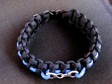 Load image into Gallery viewer, Thin Blue Line Police Handcuff Survival Paracord Bracelet